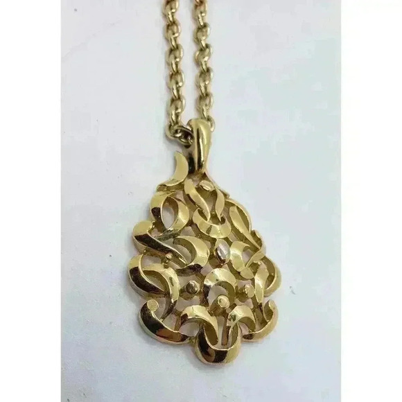 1960s Vintage Crown Trifari Multi Scroll Pendant Necklace Gold Wash - Picture 1 of 9